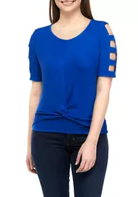 A. Byer Juniors' Lattice Sleeve Twist Front Top