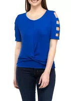 A. Byer Juniors' Lattice Sleeve Twist Front Top