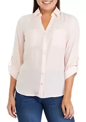 A. Byer Juniors' 3/4 Sleeve Solid Portofino Button Down Shirt