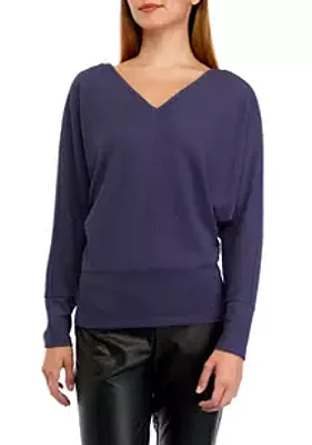 A. Byer Juniors' Long Sleeve Lattice Banded Knit Top