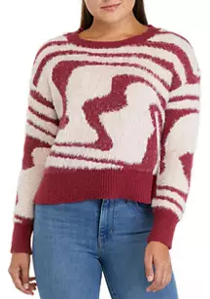 A. Byer Juniors' Long Sleeve Swirl Print Sweater