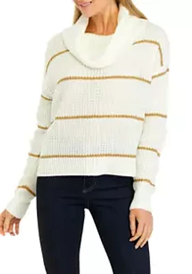 A. Byer Juniors' Long Sleeve Cowl Neck Metallic Stripe Sweater