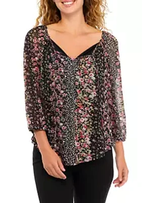 A. Byer Juniors' Printed Mesh Peasant Blouse