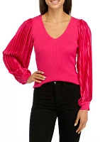 Women's Thick Ribbed Chiffon Sleeve Top