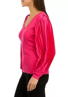 Women's Thick Ribbed Chiffon Sleeve Top