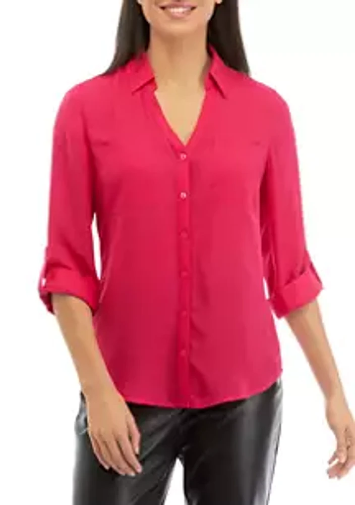 A. Byer Juniors' Long Sleeve Button Down Portofino Top