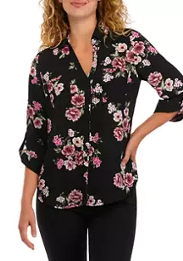 A. Byer Juniors' Printed Button Down Blouse