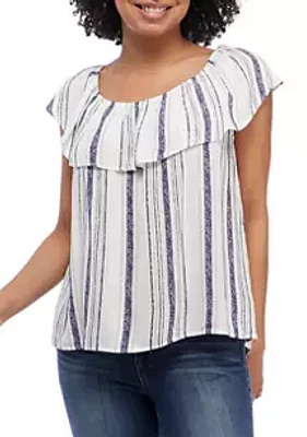 A. Byer Junior's Striped Woven Ruffle Top