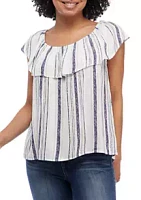 A. Byer Junior's Striped Woven Ruffle Top