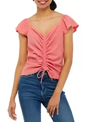 A. Byer Women's Flutter Sleeve Cinched Front Top