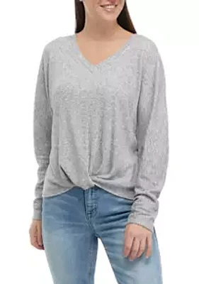 A. Byer Juniors' Long Sleeve Twist Front Confetti Hacci Knit Top