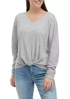 A. Byer Juniors' Long Sleeve Twist Front Confetti Hacci Knit Top