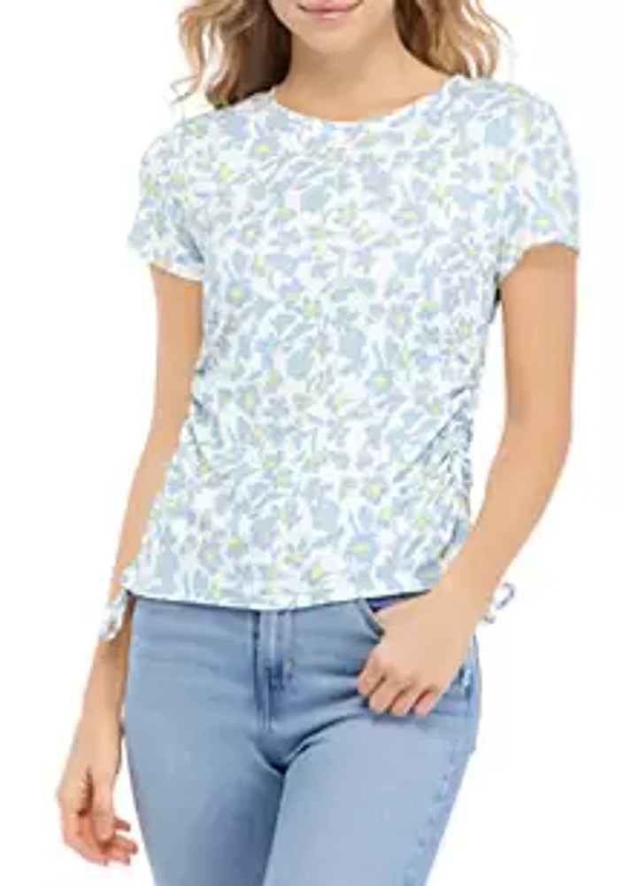 A. Byer Junior's Short Sleeve Printed Side Ruched Top