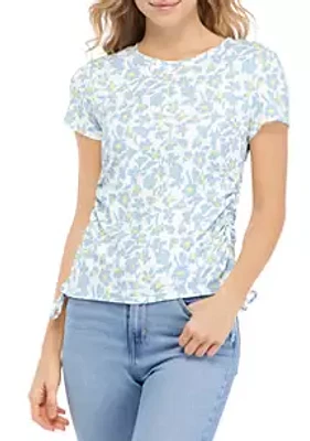 A. Byer Junior's Short Sleeve Printed Side Ruched Top