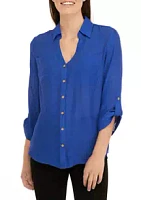 A. Byer Juniors' Solid Gauze Button Down Shirt