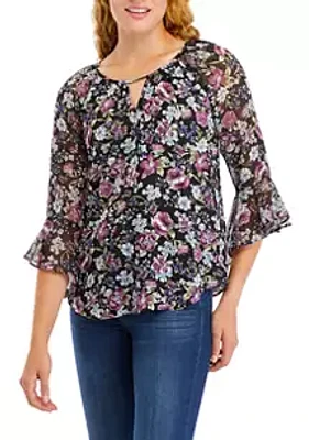 A. Byer Juniors' 3/4 Sleeve Printed Woven Top