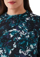 Plus Damask Print Mock Neck Lnog Sleeve Pullover Sweater