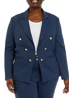 Plus Indigo Button Detail Blazer Jacket