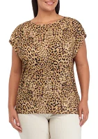 Plus Leopard Print Rivet Detail Cap Sleeve Tank Top