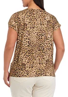 Plus Leopard Print Rivet Detail Cap Sleeve Tank Top