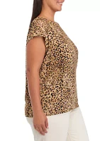 Plus Leopard Print Rivet Detail Cap Sleeve Tank Top