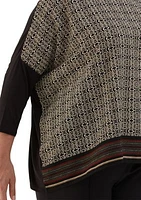 Plus Medallion Print Knit Woven 3/4 Sleeve Top