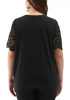 Plus Lace Yoke Knit Short Sleeve Top