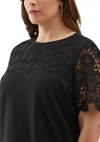 Plus Lace Yoke Knit Short Sleeve Top