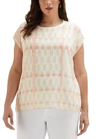 Plus Crosshatch Print Sleeveless Top