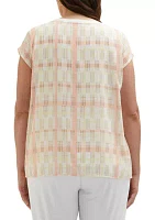 Plus Crosshatch Print Sleeveless Top