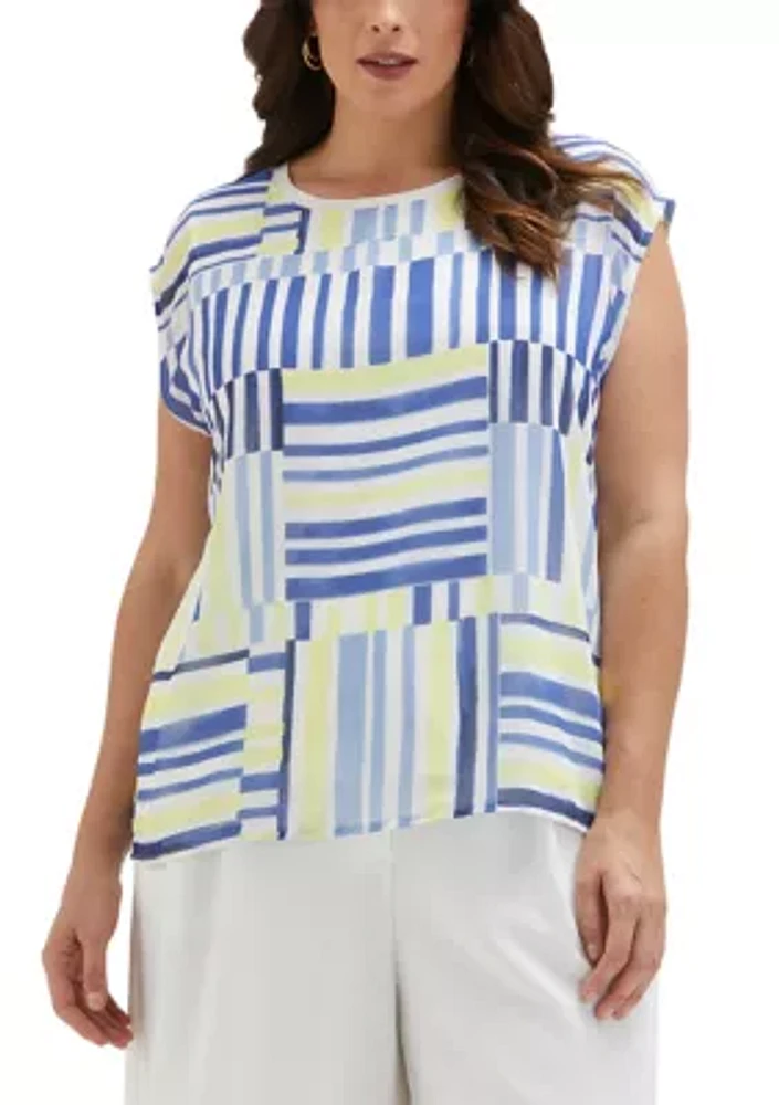 Plus Striped Cap Sleeve Top