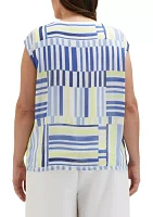 Plus Striped Cap Sleeve Top