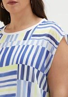 Plus Striped Cap Sleeve Top