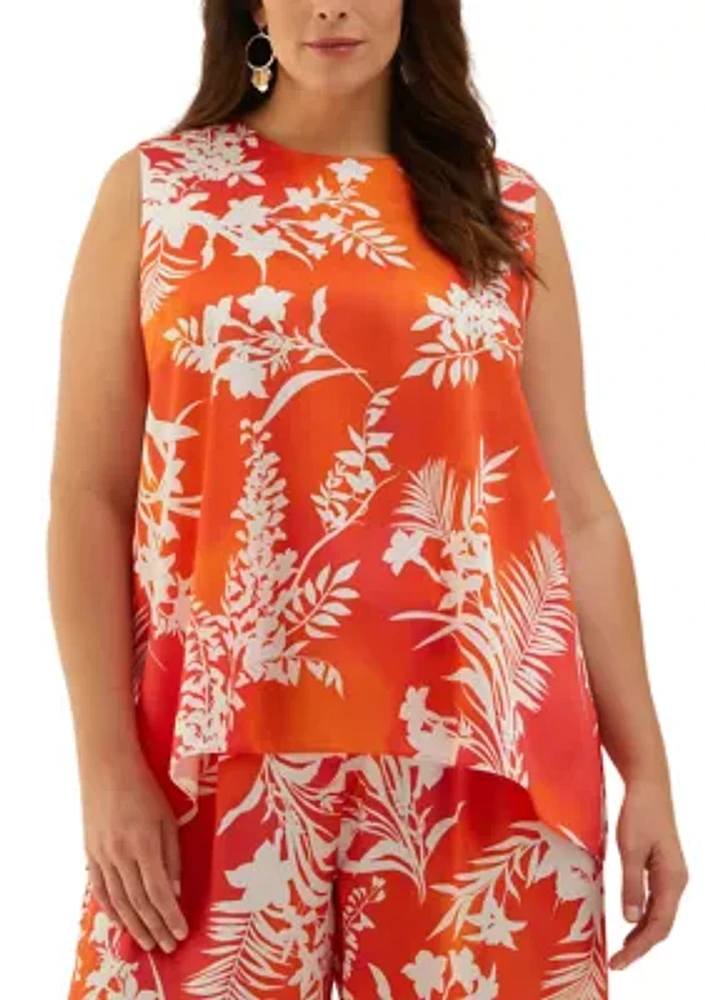 Plus Wildflower Printed Drape Sleeveless Blouse