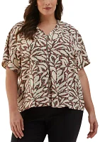 Plus Beach Geo Print Layered Dolman Short Sleeve Blouse