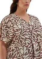 Plus Beach Geo Print Layered Dolman Short Sleeve Blouse