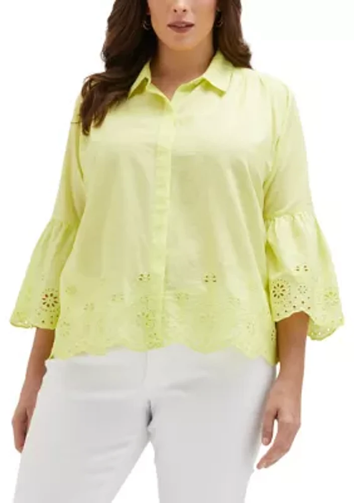 Plus Embroidered 3/4 Sleeve Blouse