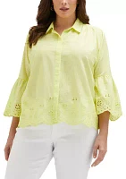 Plus Embroidered 3/4 Sleeve Blouse