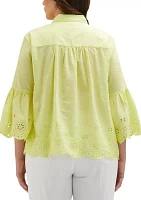 Plus Embroidered 3/4 Sleeve Blouse