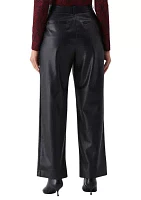 Petite Vegan Leather Wide Leg Pleated Pants