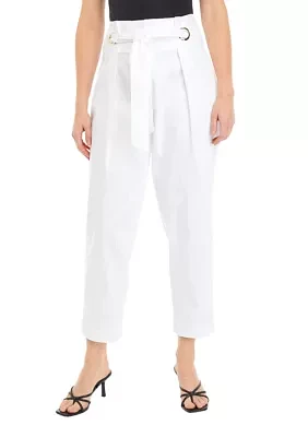 Petite Self Tie Pleated Taper Pants