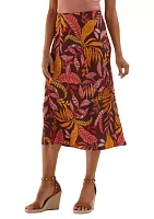 Petite Leaf Print Shine Midi Bias Skirt