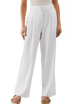 Petite Linen Blend Pleated Wide Leg Pants
