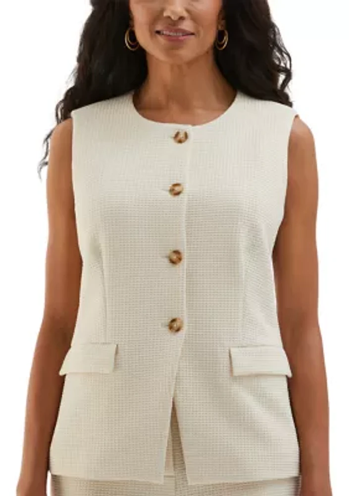 Petite Textured Button Down Vest