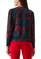 Petite Grand Tapestry Print Cross-Front Long Sleeve Blouse