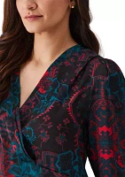 Petite Grand Tapestry Print Cross-Front Long Sleeve Blouse