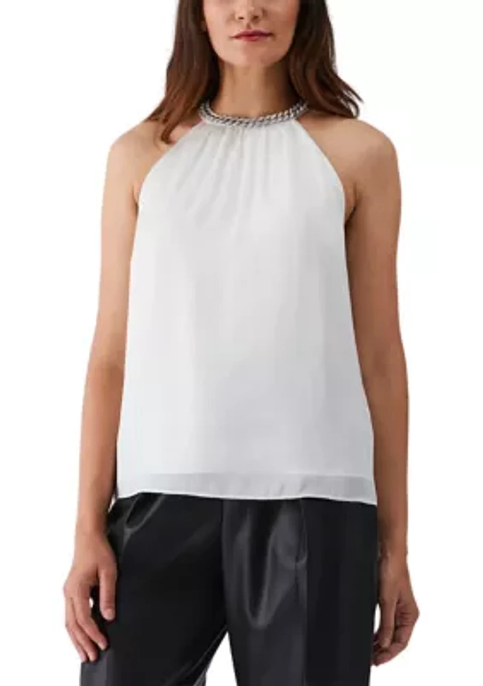 Petite Embellished Sleeveless Halter Blouse