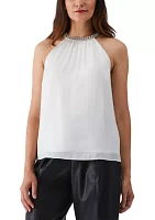 Petite Embellished Sleeveless Halter Blouse