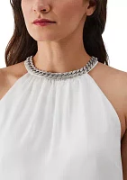 Petite Embellished Sleeveless Halter Blouse