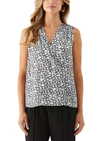 Petite Geometric Print Pleated Satin Sleeveless Shell Top